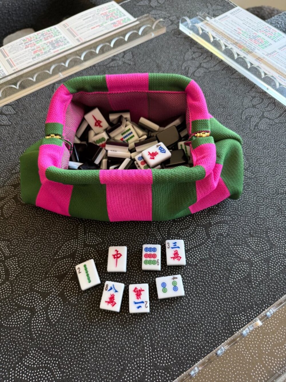 Pink/Green Tile Bag | Mahjong Tile Purse | Mahjongg Bag | Player & Hostess Gift - Picture 1 of 2